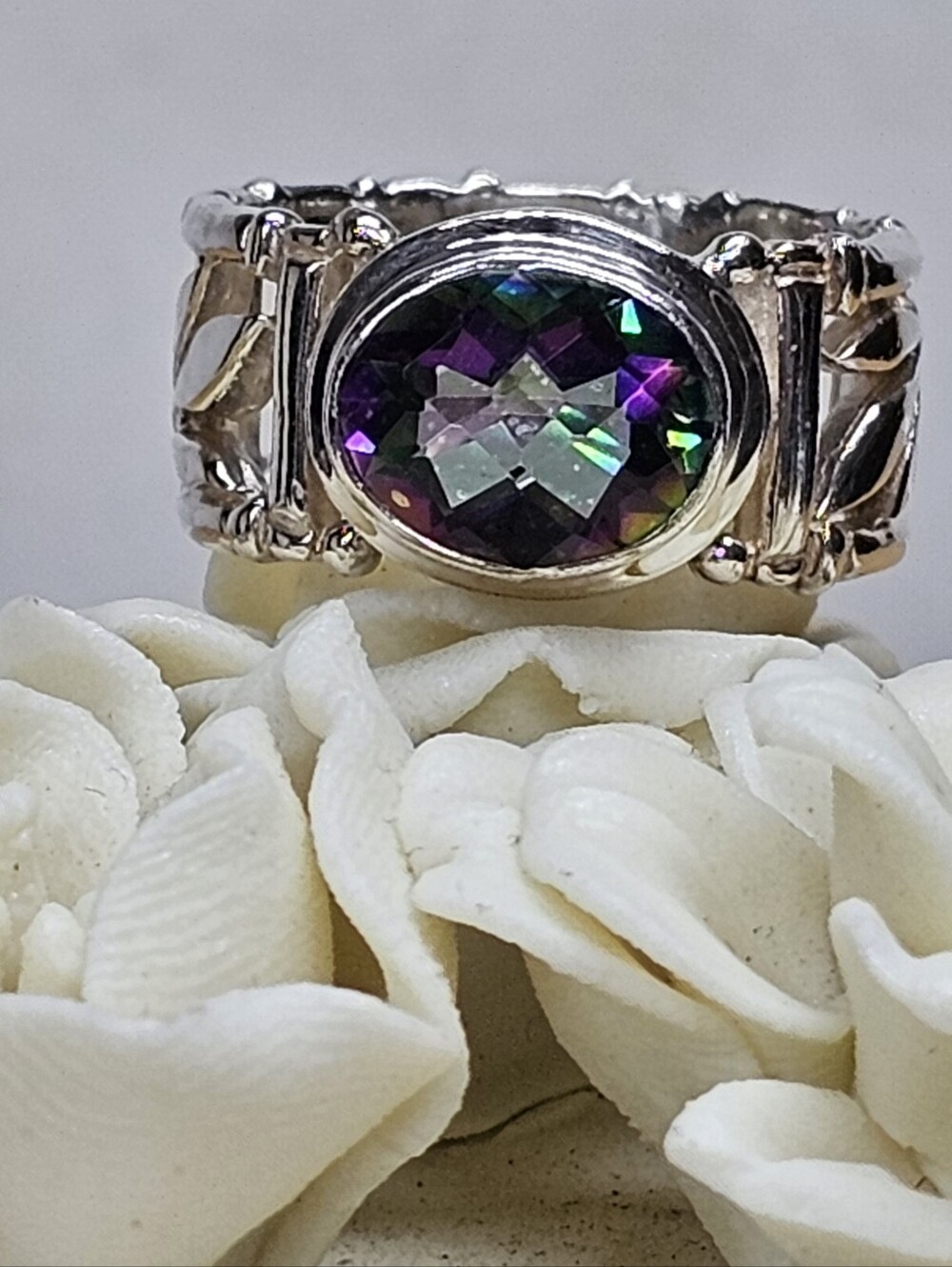 Oval Mystic Topaz 925 Silver Ring Size 6.75